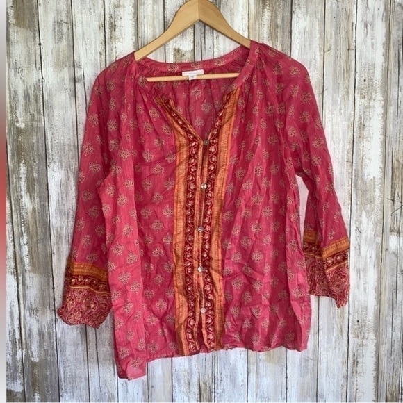 J. Jill Strawberry Boho Printed Voile Floral Button Down - Picture 2 of 6